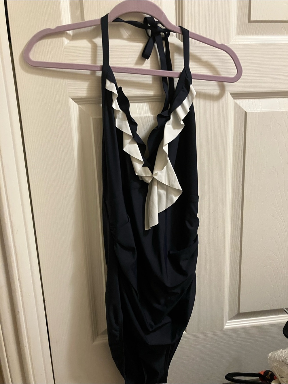Tommy Hilfiger Navy One-Piece Swimsuit with White Ruffle